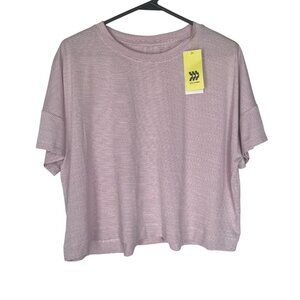 All In Motion Womens Heather Pink Short Sleeve Back Slit Textured Crop Top Sz XL